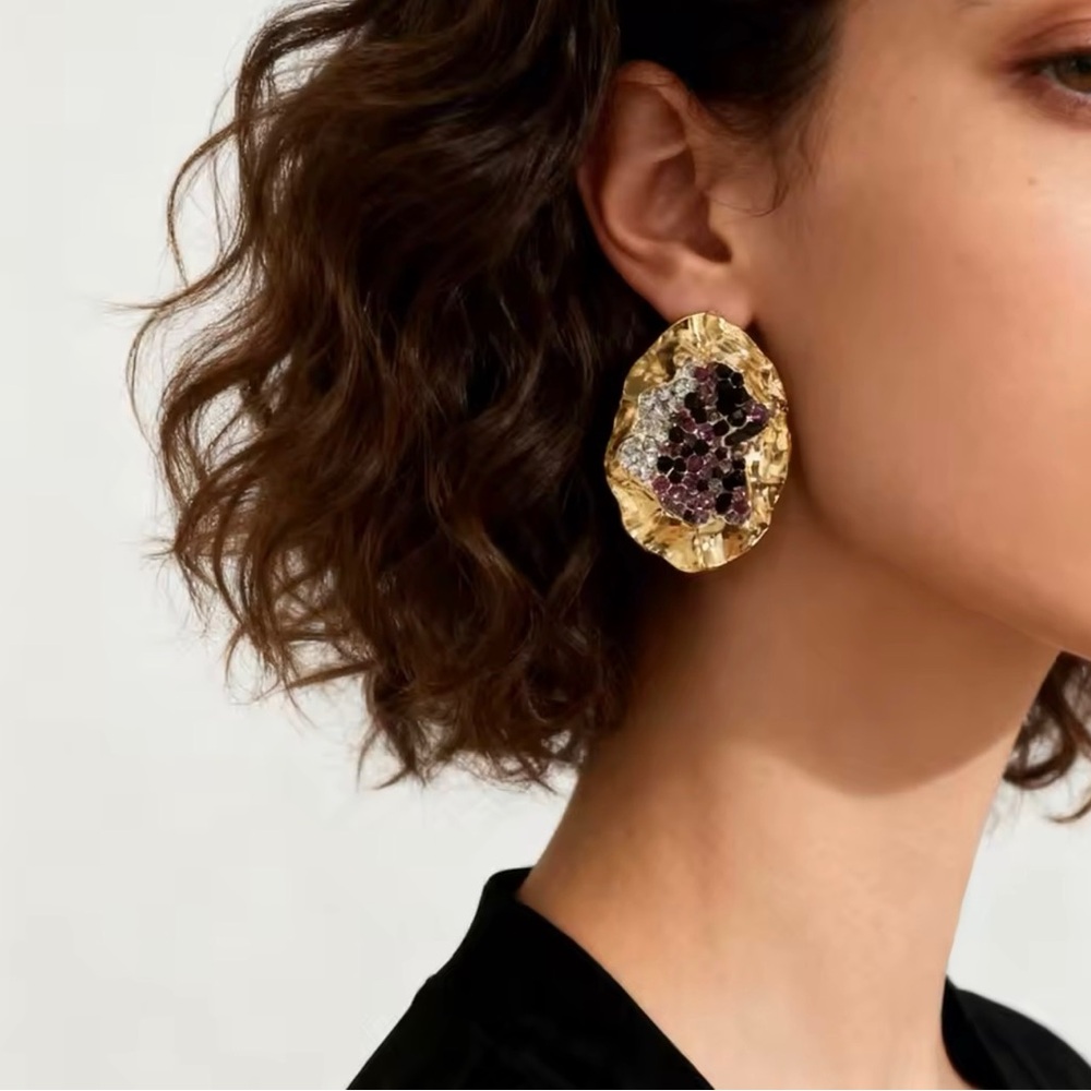 Zara Gold-Tone Earrings with Purple Crystal Cluster